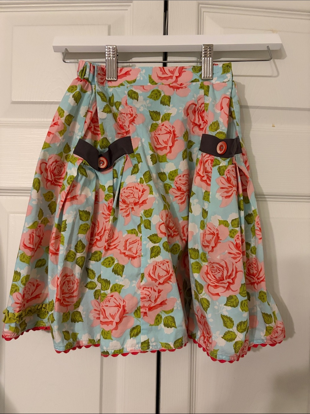 Matilda Jane Light Blue Floral Circle Skirt with Pink Roses Cottagecore Size 8